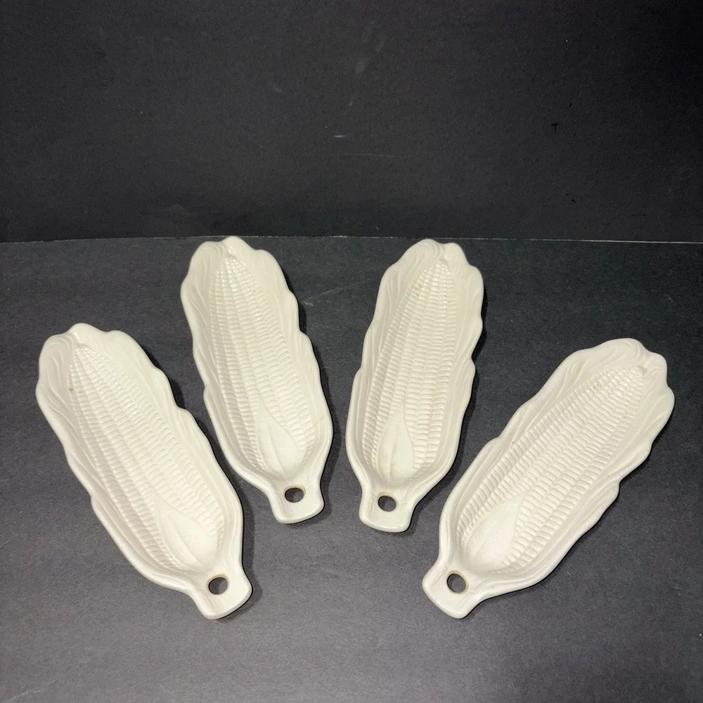 Vintage Pier 1 Ceramic White Corn on the Cob Dishes Set of 4 Made In Japan